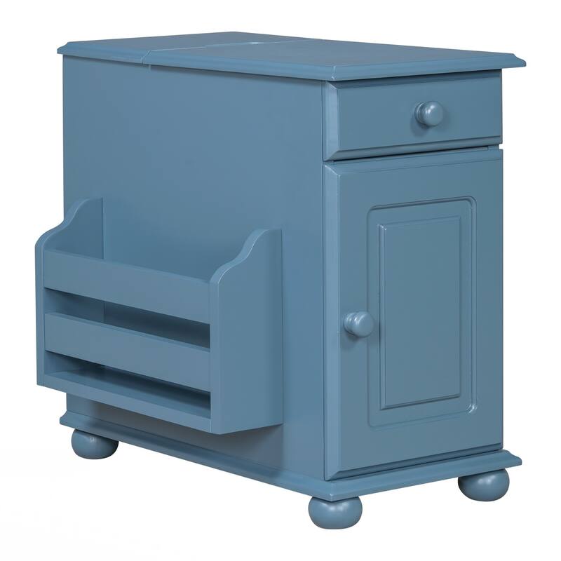 End Table Flip Top Side Table with USB Ports, One Multifunctional Drawer with cup holders, Sofa Couch Table with Bookshelf