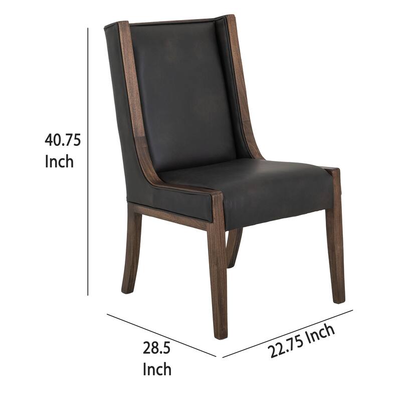 Ally Dining Side Chair Set of 2, Walnut Brown Wood, Black Faux Leather