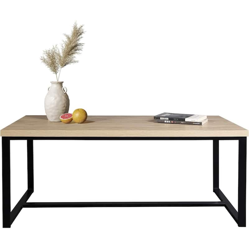 Bali Coastal Modern Coffee Table Natural Wood Top with Black Metal Legs - Wood