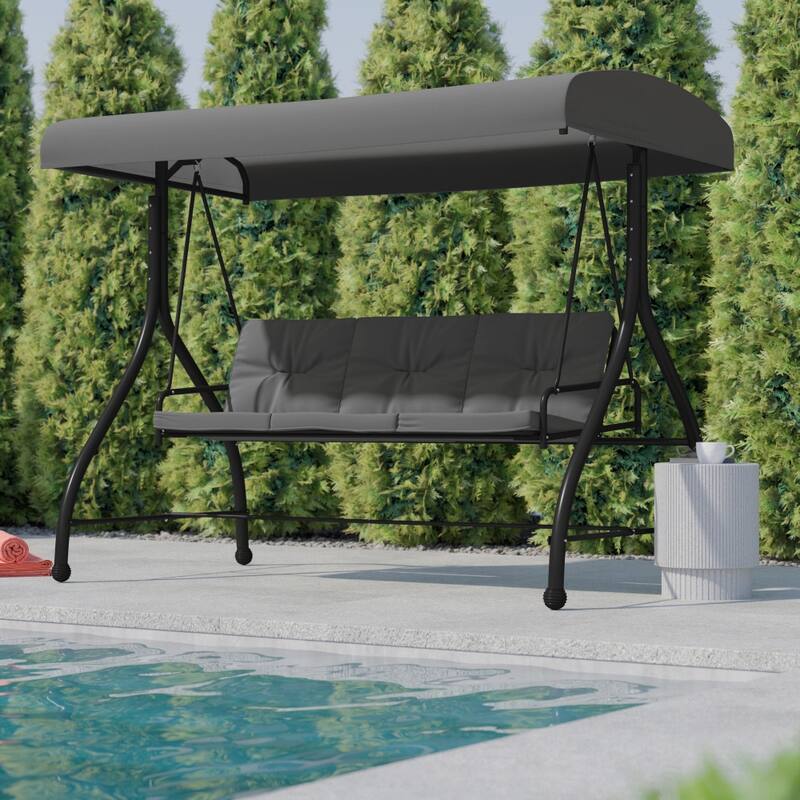 3-Seat Outdoor Steel Converting Patio Swing and Bed Canopy Hammock