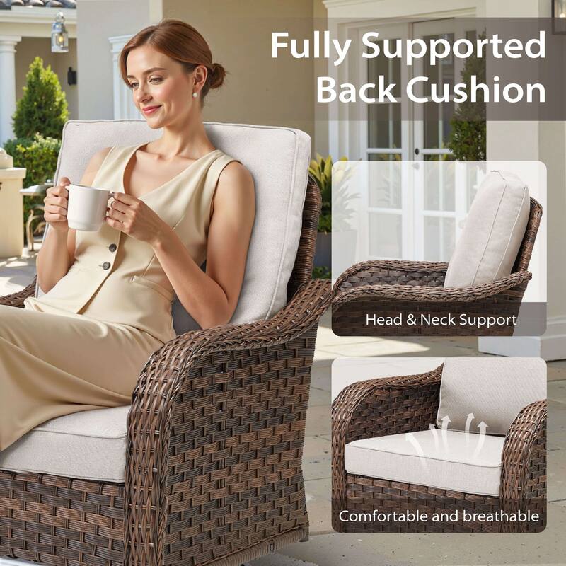 Cavira Brown Wicker Outdoor Patio Swivel Glider Chairs with Olefin Cushions (2-Pack)