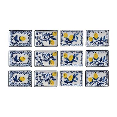 Stoneware Plate with 4 Lemon Designs - 6.0"L x 4.4"W x 0.8"H