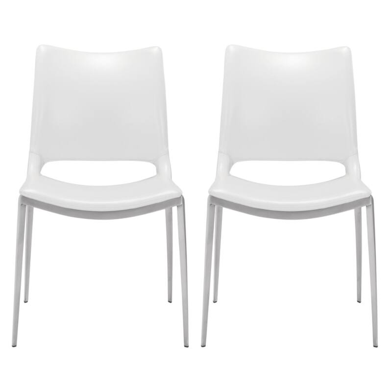 Set of 2 Dining Side Chairs with Silver Legs and Stainless Steel Frame - 22.2” x 21.3” x 35” - White