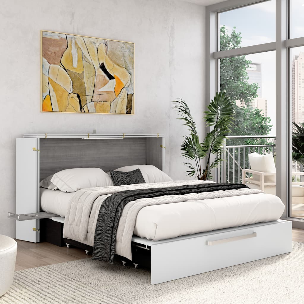 Bestar Borealis 63W Queen Murphy Cabinet Bed with Pullout Drawer