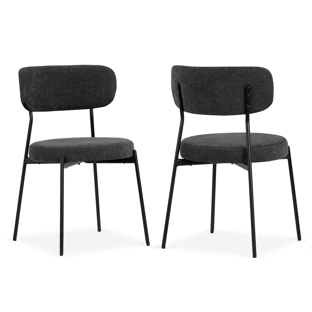 Set of 2 Aya Black Chenille Dining Chair with Black Steel Legs