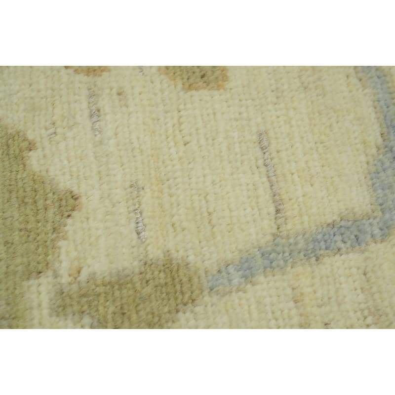 Handmade Wool Oushak Turkish Area Rug, Floral Geometric Carpet - 11' 11'' X 9' 1''