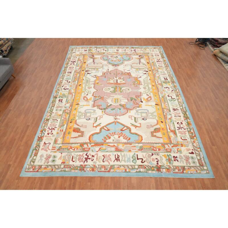 Hand Knotted Oriental 100% Wool Carpet Transitional Medallion Beige & Ivories Oushak Area Rug - 17' 5'' X 12' 0''
