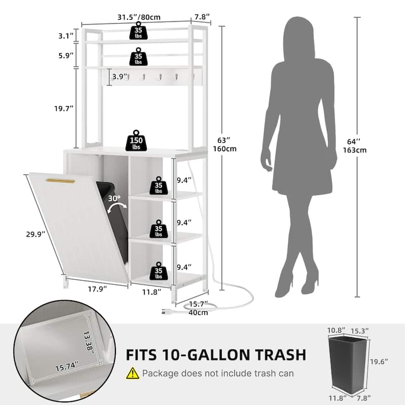 Moasis 6 Tier Kitchen Bakers Rack with Storage Shelves, Kitchen Organizer with Trash Can Bin Cabinet