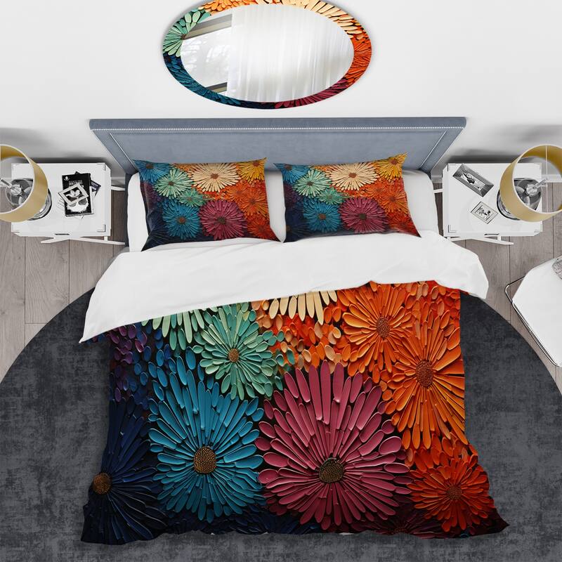 Designart "Mid Century Sunburst Serenade III" Multi-Color Mid-Century - Bedding Cover Set With Shams