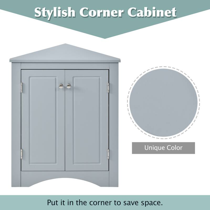 Triangle Bathroom Storage Cabinet with Adjustable Shelves,Freestanding Floor Cabinet