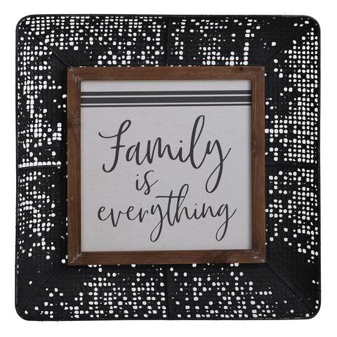 Family - Vintage Design Tray Metal Wall Hanging with Natural Wood Inlay Frame and Printed Sentiment