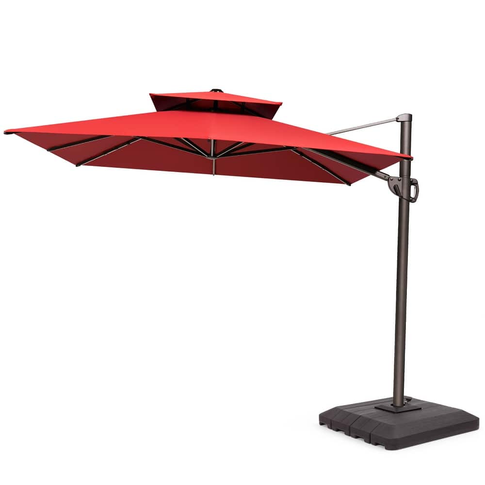 Pellebant 9 x 11 ft Outdoor Patio Cantilever-Offset Umbrella with Weight Base Double Top