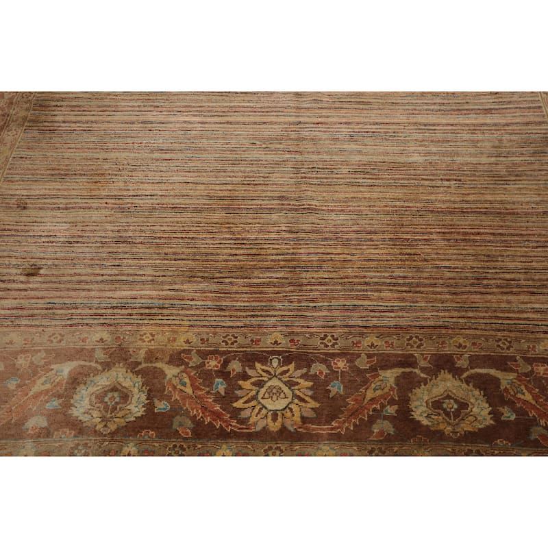 10'1''x13'9'' Hand Knotted Beige Wool Transitional Peshawar Silky Sheen Rug - 10' 1'' x 13' 9''
