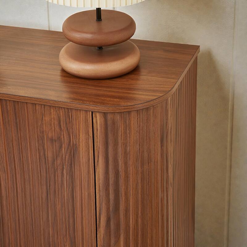 58 in Modern Wavy Curve Sideboard with Wine Rack, Glassware Holder and Adjustable Shelves, Buffet Cabinet for Kitchen