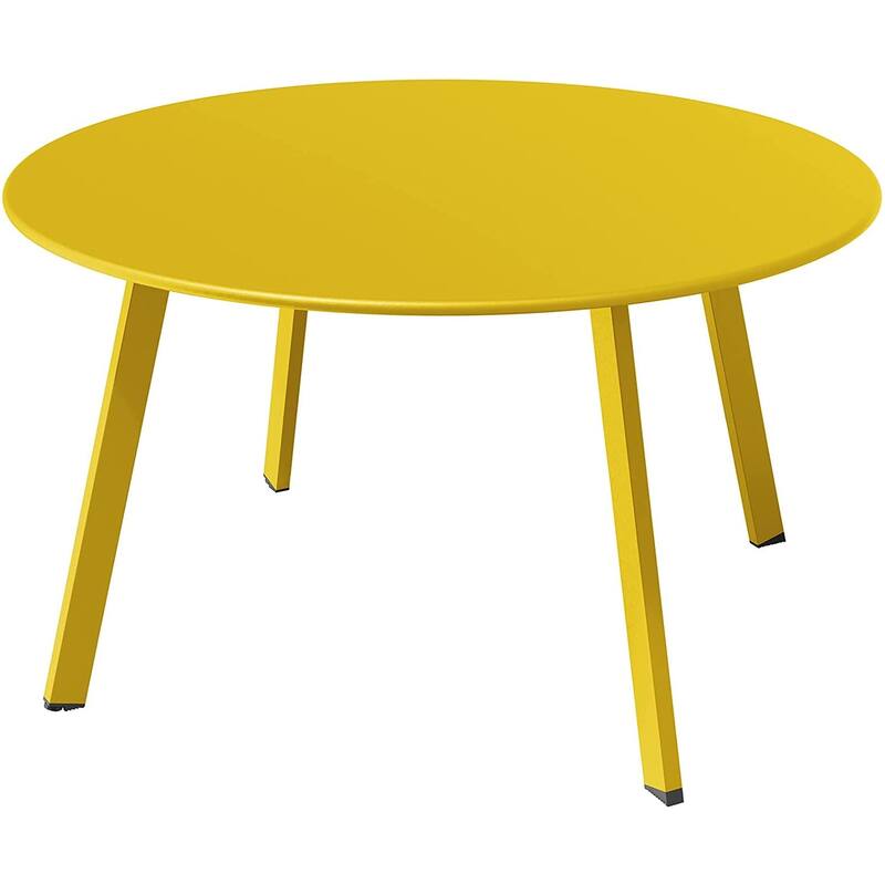 Patio Round Steel Patio Coffee Table, Weather Resistant Outdoor Large Side Table