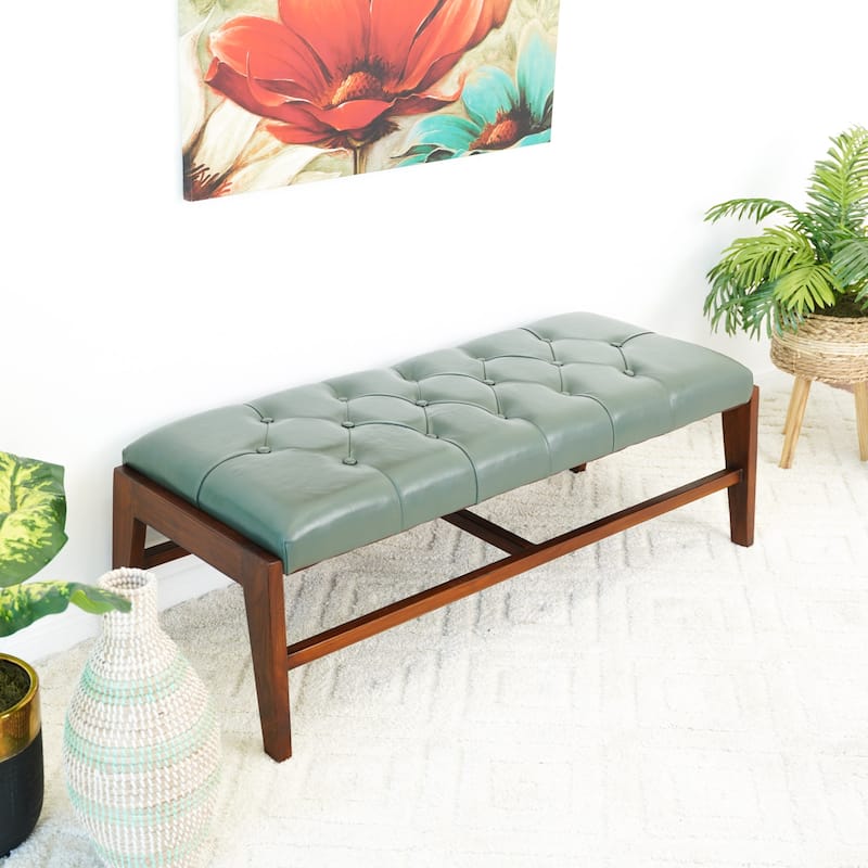 Royalmond Genuine Leather Bench w/Buttons in Green - Green