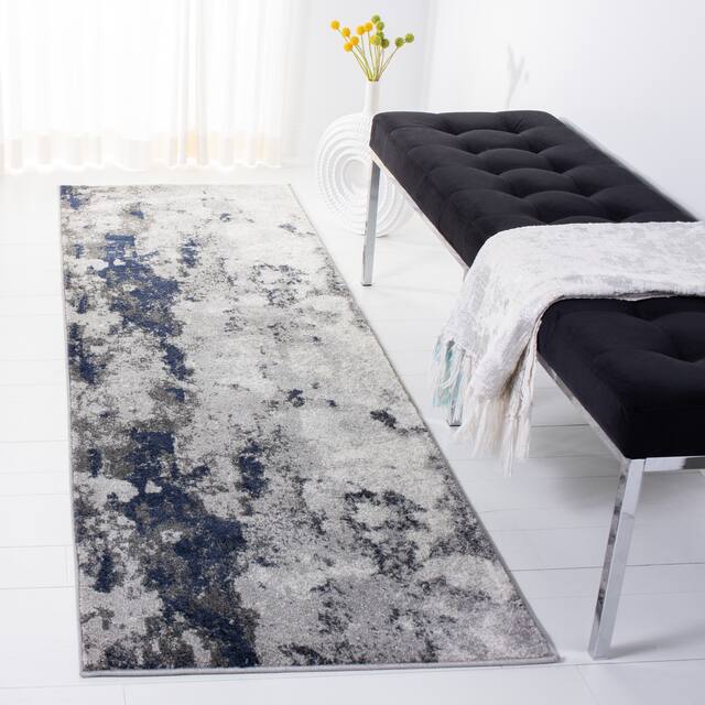 SAFAVIEH Adirondack Cordelia Abstract Glam Rug - 2'6" x 8' Runner - Navy/Grey