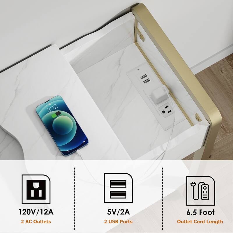 Narrow Side Table with Charging Station Drawer and Storage - 12.5"D x 23.6"W x 24.4"H