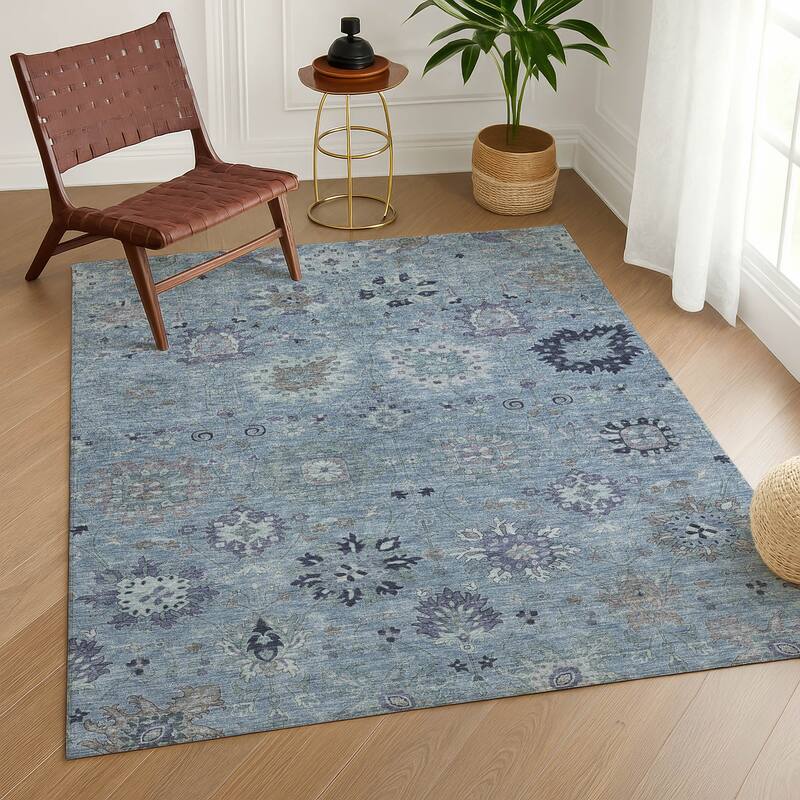 Machine Washable Indoor/ Outdoor Vintage Traditional Chantille Rug