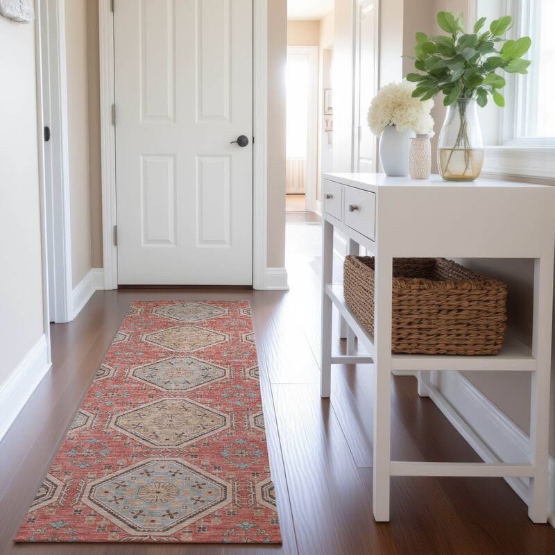 Premium Washable Super Soft Global Modern Mayfield Rug - Salmon - 2'3" x 7'6"