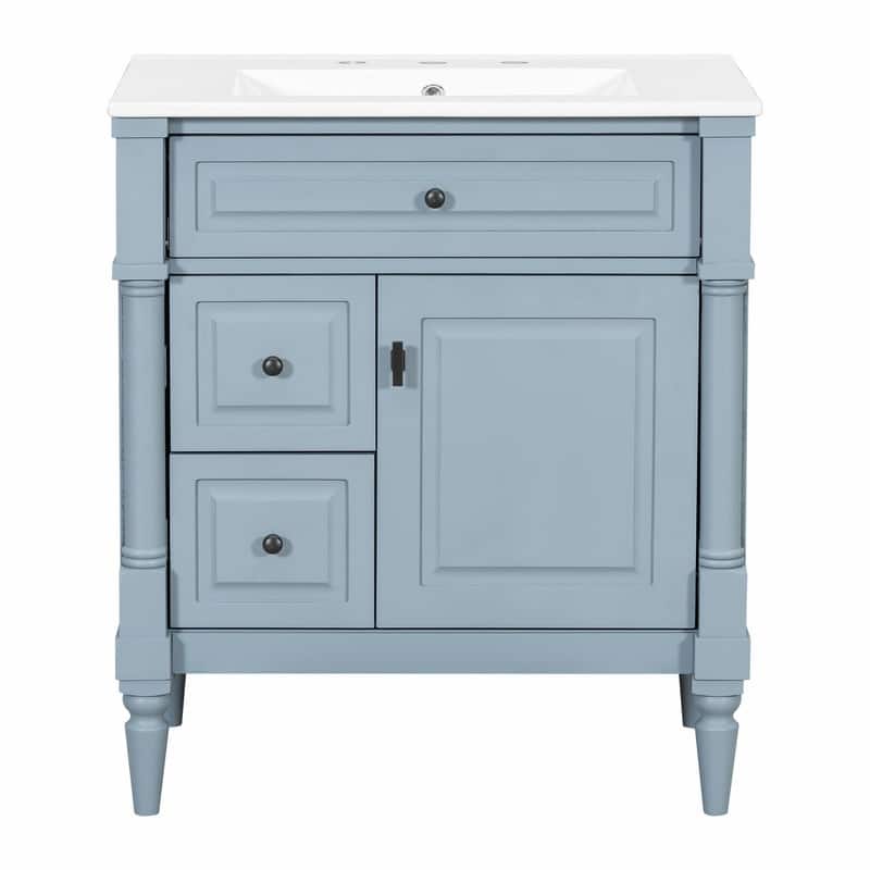 36" Bathroom Vanity with Sink, Freestanding Bathroom Cabinet with Ceramic Basin, Flip Drawer