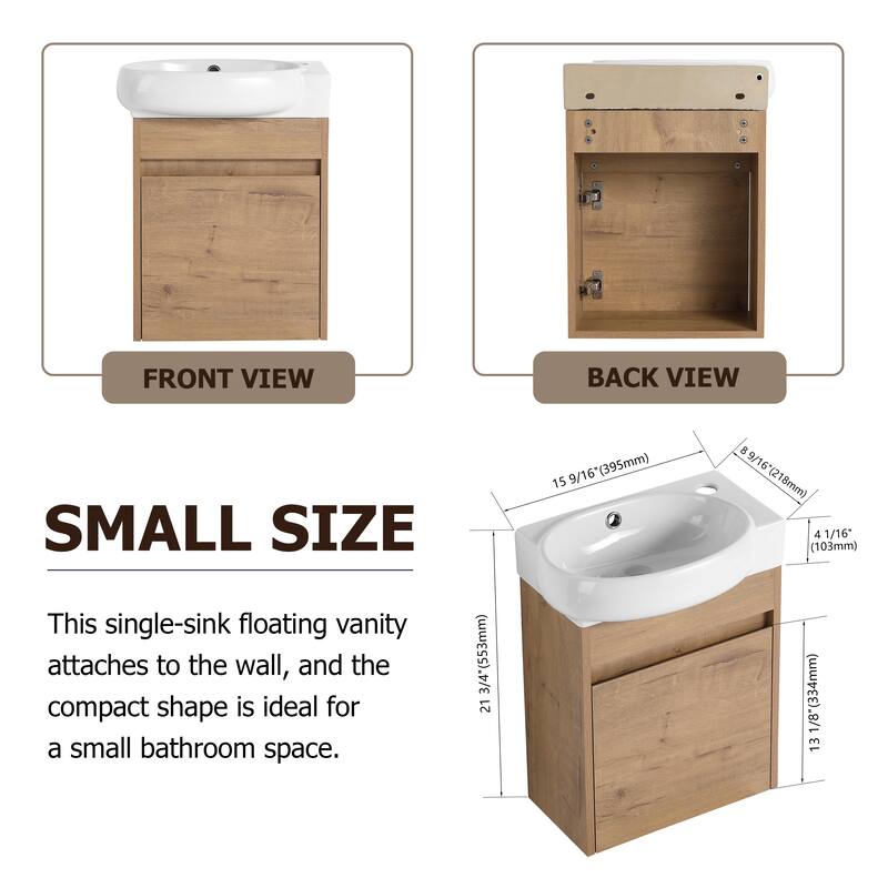Compact Bathroom Vanity with Sink, Oval Single Ceramic Sink Bathroom Cabinet for Small Bathroom