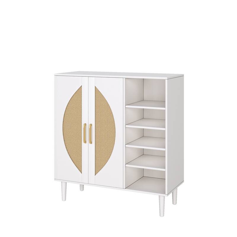 20 Pairs Shoe Storage Cabinet With 2 Doors And 8 Adjustable Shelves For Entryway