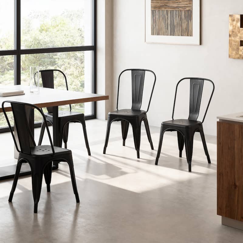 18" Modern Industrial Metal Stackable Matte Black Dining Chair, 4PCS - 18" W X 18" D X 33" H