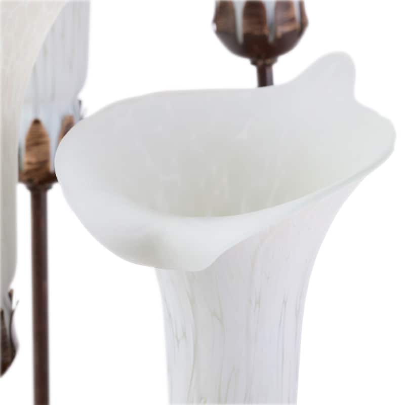 Calla Lilies River of Goods Bronze Metal and White Glass Bell Shades 19.5-Inch Table Lamp - 12" x 9" x 19.5"
