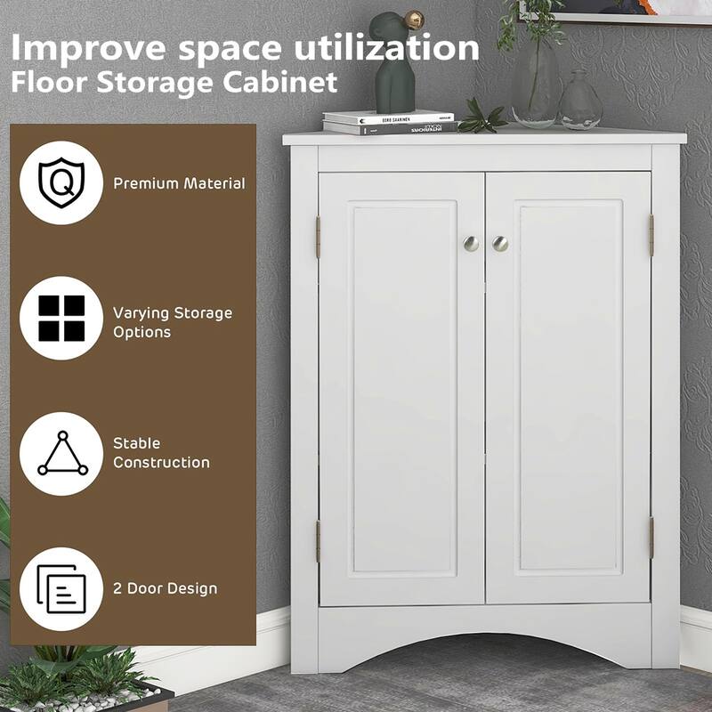 Free-Standing Corner Cabinet with 2 Doors and Adjustable Shelves - 31.5”H