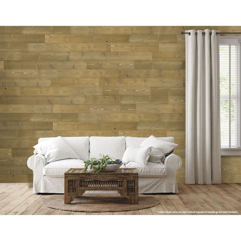 Peel and Stick Solid Wood Wall Paneling, Assorted Length, 5-inch Width, 19 sq ft - Reclaimed Pine