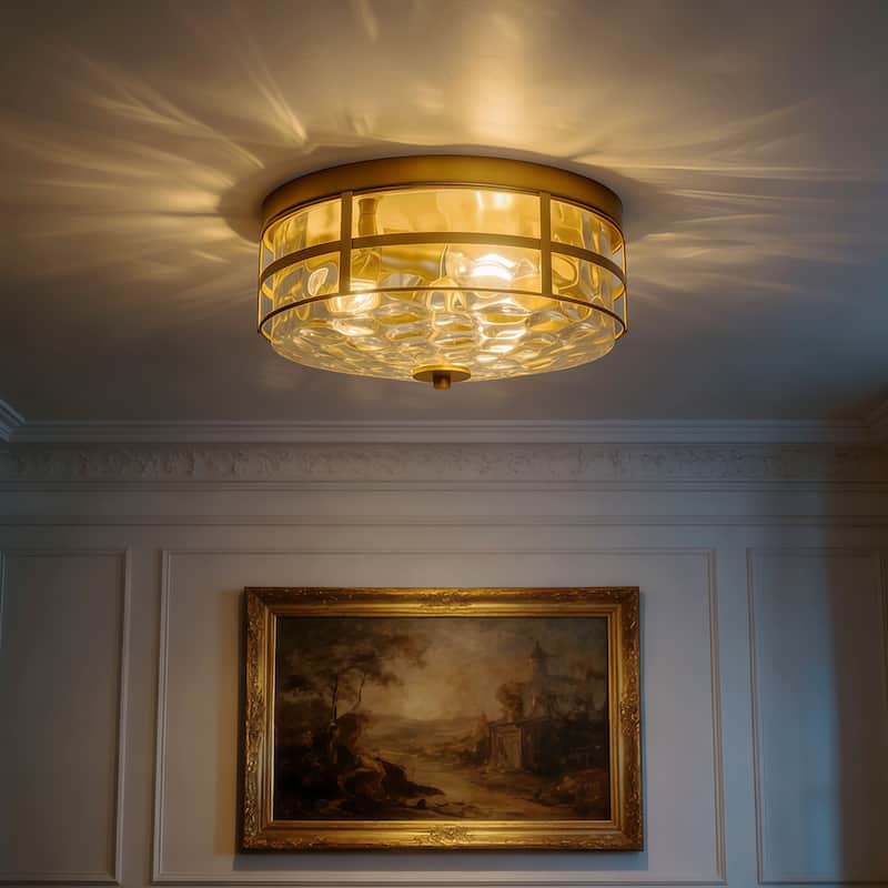 Starsky 3-Light Modern Clear Hammered Glass Flush Mount