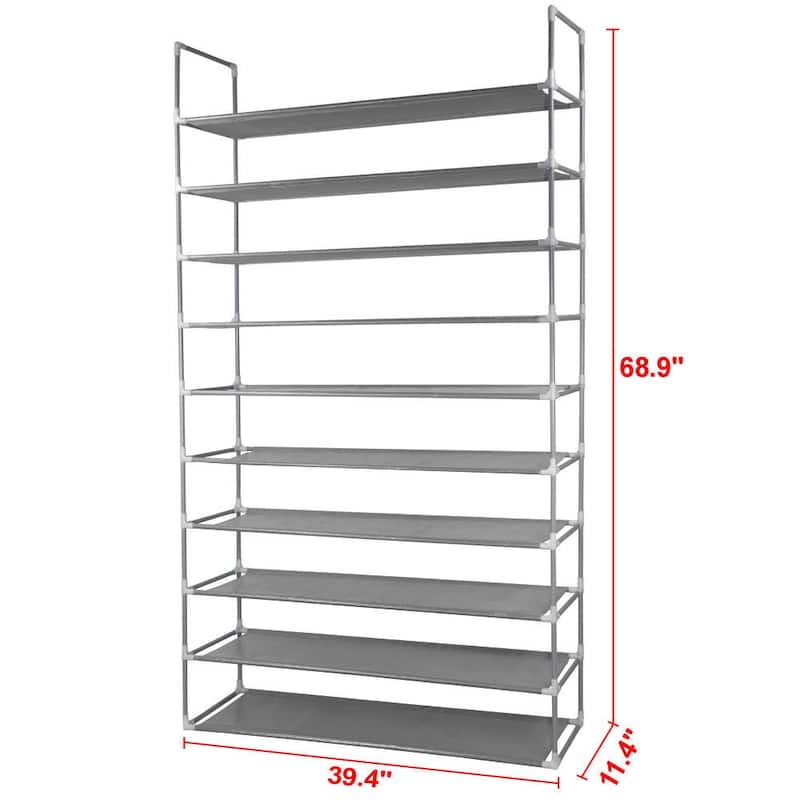 10 Layers Non-woven Fabrics Large Capacity Shoe Rack Gray