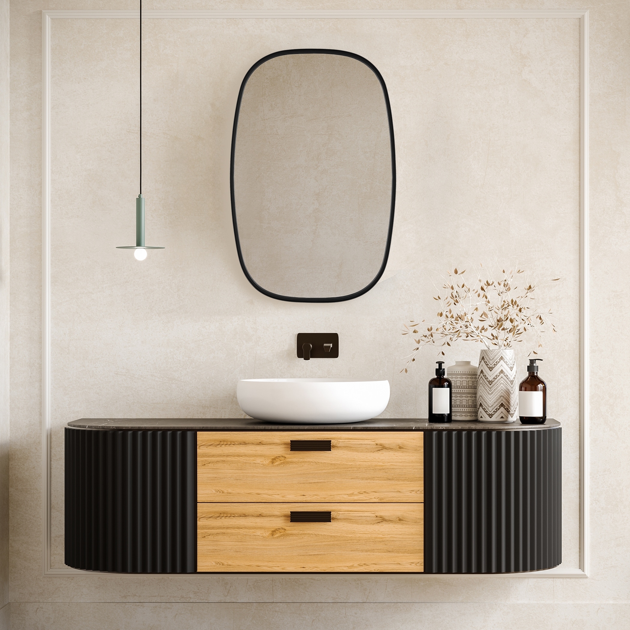 Copper Grove Metal Rounded Matte Black Wall Mirror