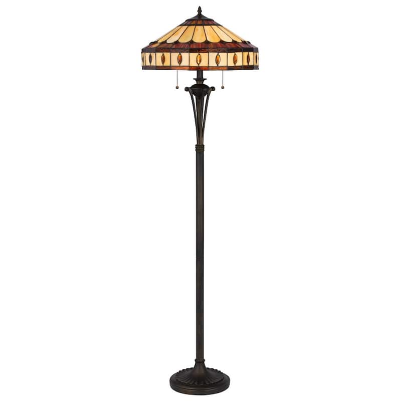 61-Inch Bronze Two-Light Floor Lamp with Purple and Ivory Glass Shade - 18" x 18" x 61"