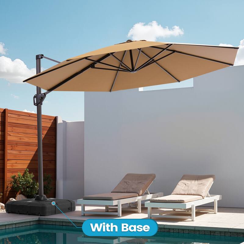 Outdoor 11 Ft Patio Cantilever 360 Degree Rotation Offset Umbrella with Base