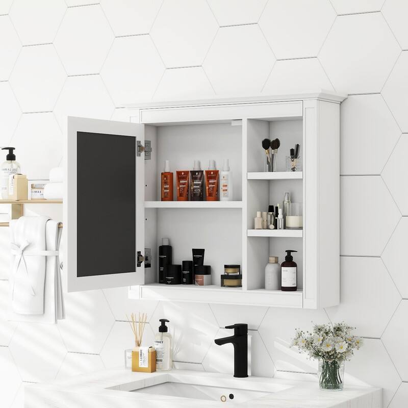 30'' x 28'' Wall Mounted Storage Cabinet for Bathroom,Mirror Cabinet with 3 Open Shelves