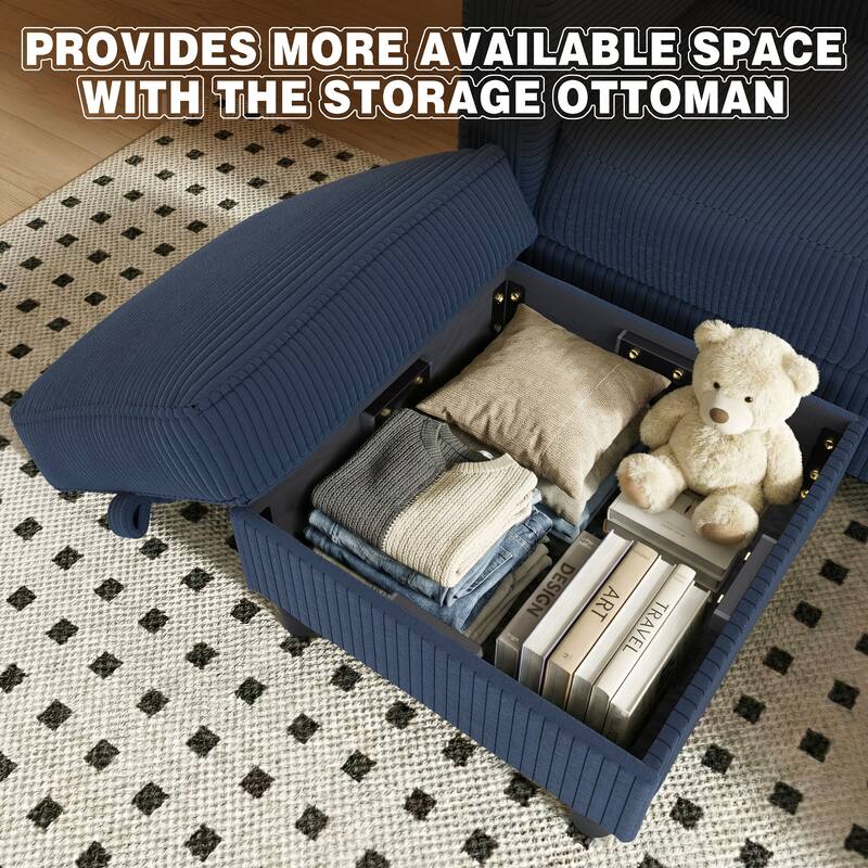 76'' Modern L-Shaped Sofa Couch with Movable Ottoman & Storage