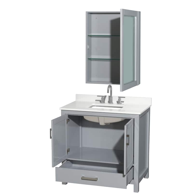 Sheffield 36-inch Single Vanity, 3 Hole Quartz Top, Med Cabinet