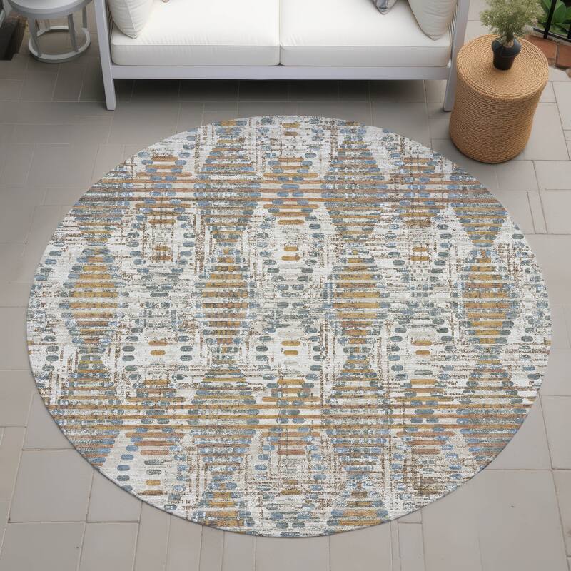 Machine Washable Indoor/ Outdoor Modern Ignacio Chantille Rug - Ivory - 8' x 8'