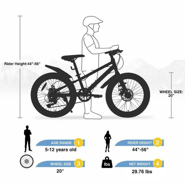 dimension image slide 2 of 5, Boys & Girls Bicycles Fat Tire Mountain Bike Kids Beach & Snow Bicycle