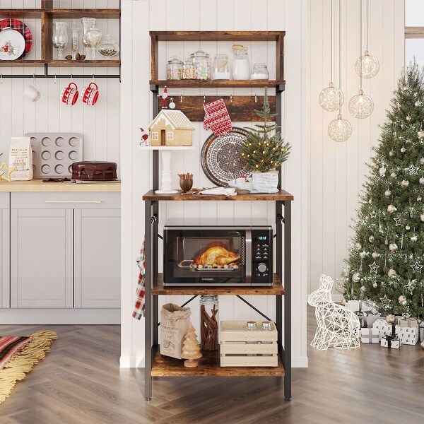 60 Inch Kitchen Baker's Rack with Hutch 8 Side Hooks - On Sale