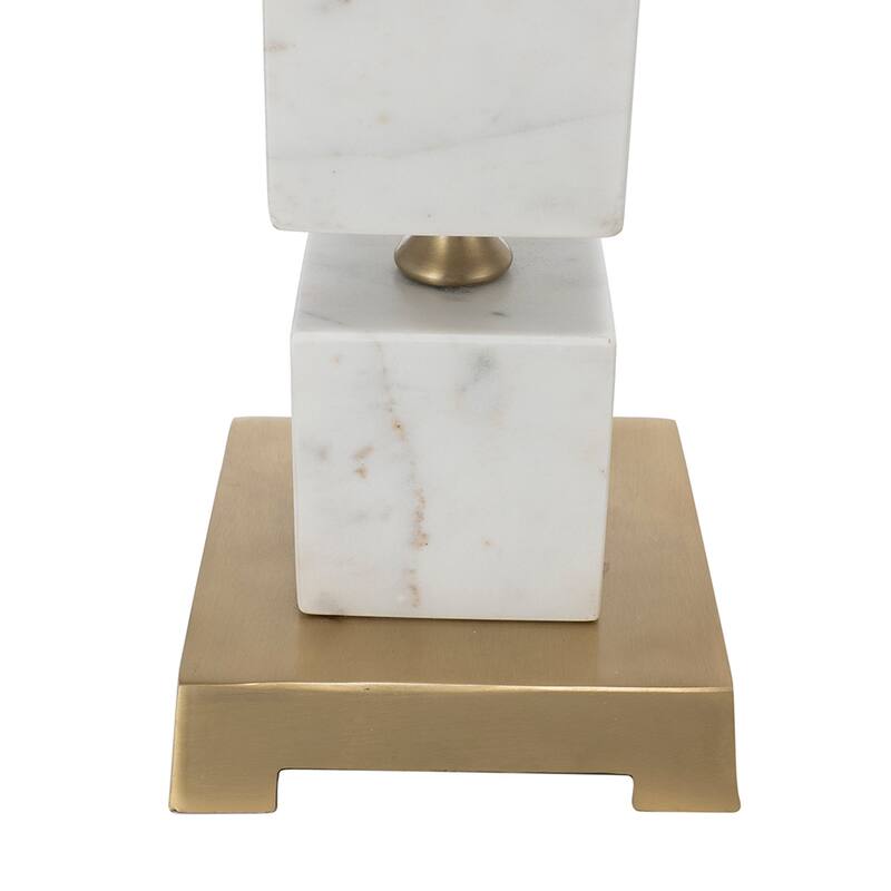 D16x26.5" White Marble Cube Table Lamp with Gold Base and Body (Lamp Shade Assembly Required)
