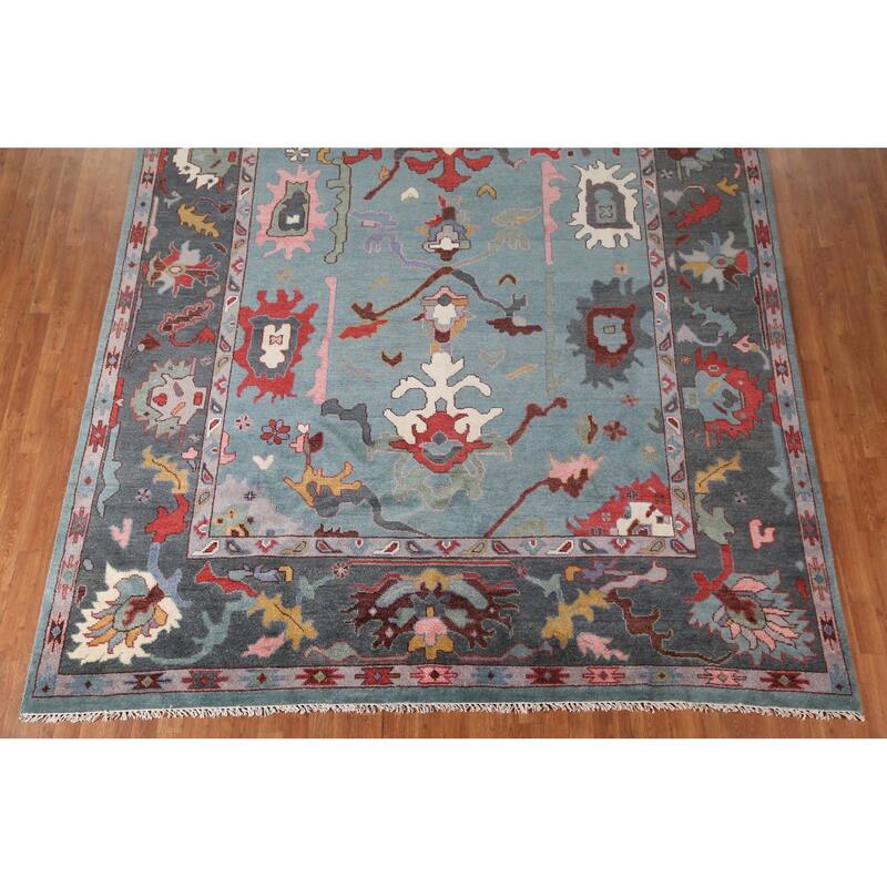 Blue Transitional Oushak Area Rug Handmade Wool Carpet - 9'3"x 11'10"