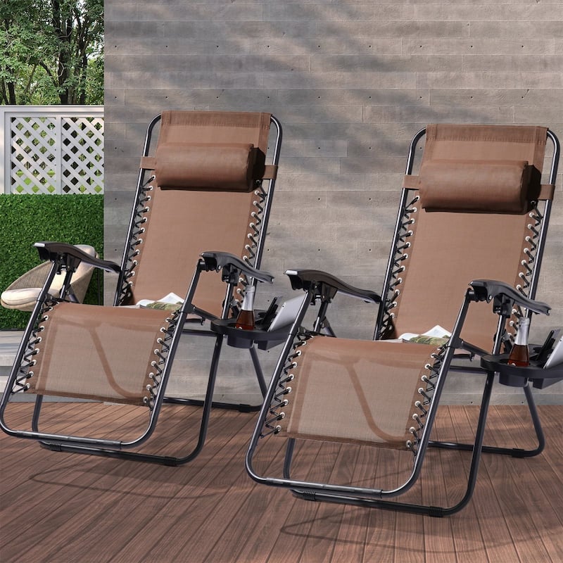 LIVOOSUN Zero Gravity Patio Chairs (Set of 2) - Brown