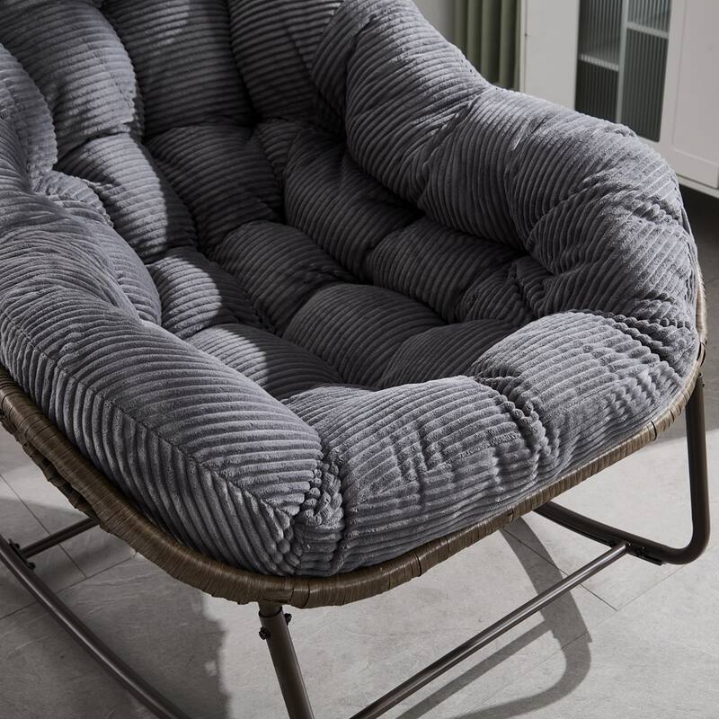 Rocker Recliner Chair Rattan Rocking Chair with Padded Cushion