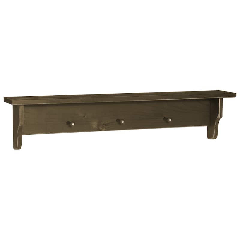 Amish Made Pine Primitive Storage Shelf with Pegs - 3 Foot - Olive Green