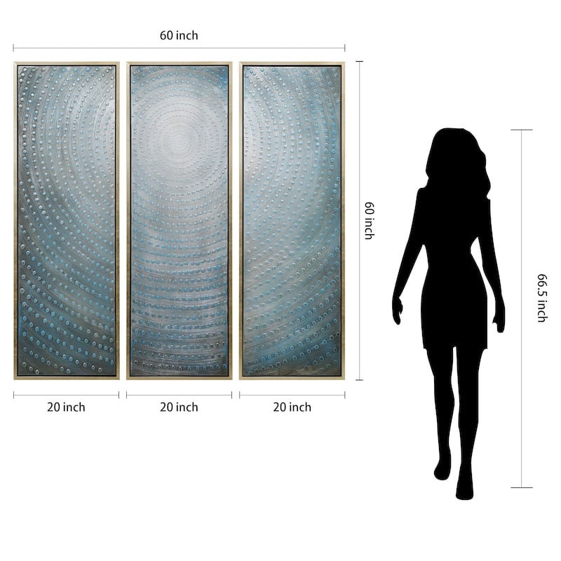 Concentric Textured Metallic Hand Painted Canvas Wall Art Set of 3