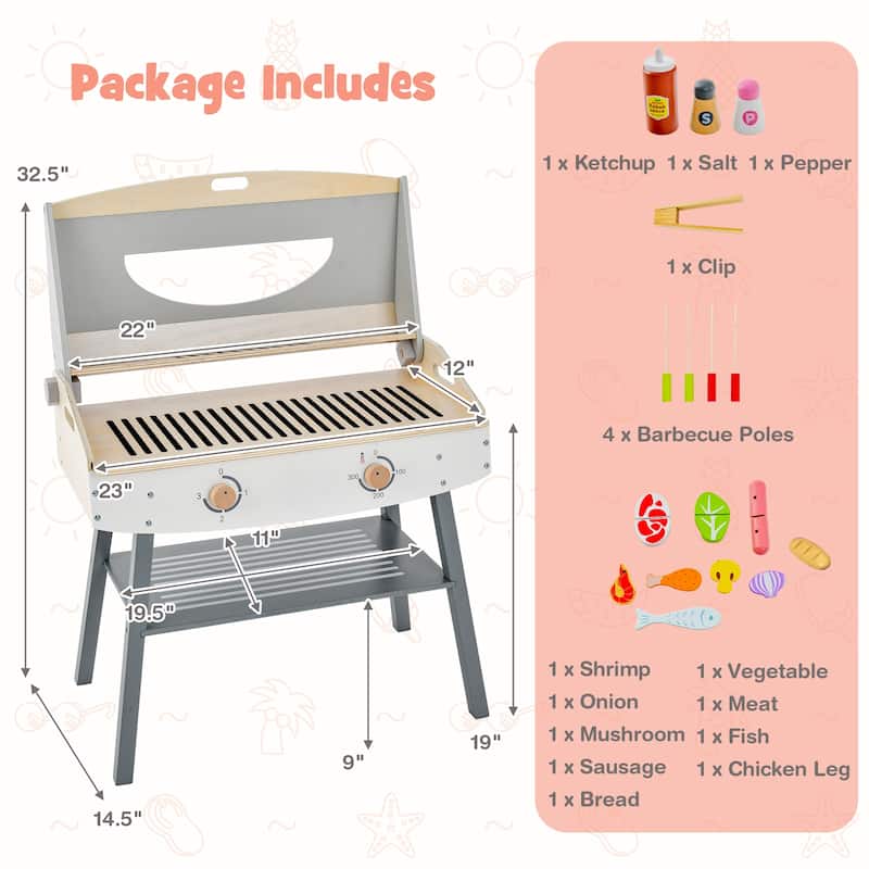 Kids Barbecue Grill Playset for Girls and Boys Aged 3+ - 25.5" x 14.5" x 32.5"