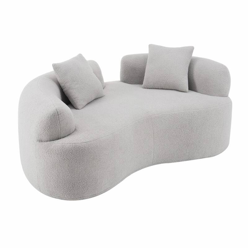 66.93" Curved Loveseat - White Full Compression Sponge Sofa with Teddy Velvet Fabric